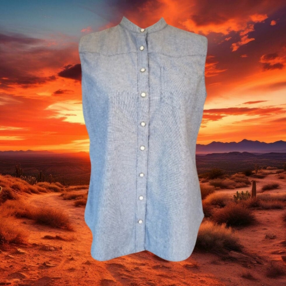 Mossimo Denim Chambray Snap Button Sleeveless Blouse, L